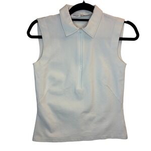 Akris Punto Half Zip Polo Top Size 6 Womens White Sleeveless Collared Knit FLAW